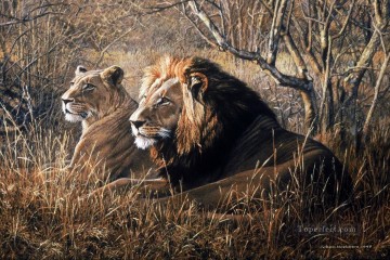 León Painting - Fotomural gato grande pareja de leones